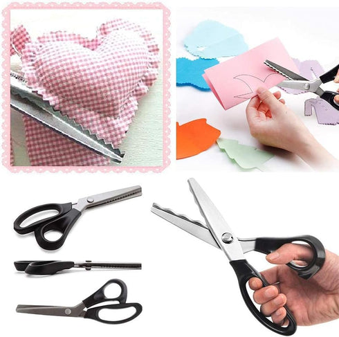 Dressmaking Sewing Craft Scissors, Professional Stainless Steel Pinking Shears Comfort Grip, Serrated & Scalloped Blades Cut Tailor Decorative Too...