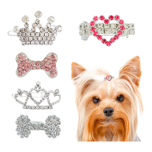 DaFuEn Dog Hair Clips Hair Bows for Small Dogs Puppy Crown Barrettes Girl Dog Tiara Crystal Rhinestone Dog Hair Accessories for Chihuahua Yorkie S...