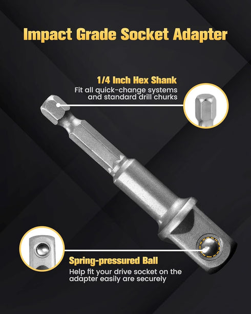 BOEN Impact Grade Socket Adapter Set, 3-PCS Drill Bit Adapter with Bit Holder, Sizes 1/4", 3/8", 1/2", 1/4-Inch SAE Hex Shank, Cr-V, for Cordless ...