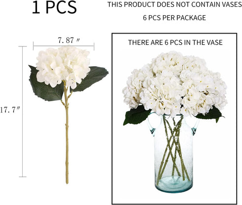 Kimura's Cabin 6pcs Fake White Flowers Artificial Silk Hydrangea Flowers Bouquets Faux Hydrangea Stems for Home Table Centerpieces Wedding Party D...