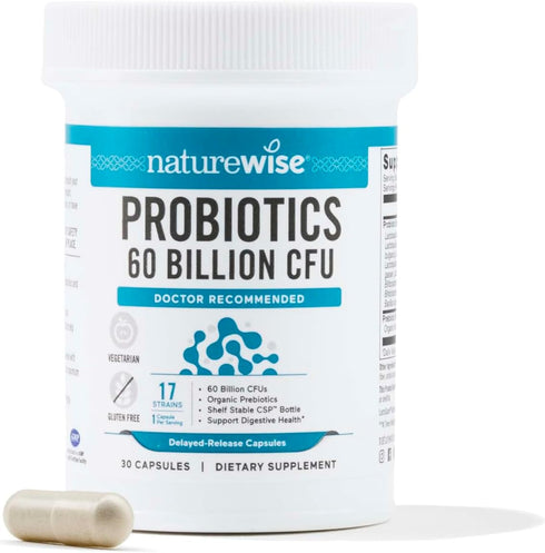 NatureWise Probiotics 60 Billion CFU - 17 Strains + Organic Prebiotics - Immune, Digestive & Gut Health Probiotics for Women & Men - Vegetarian, G...