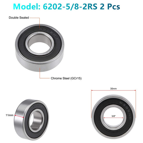 Front and Rear Wheel Bearing Set fit Coleman Powersports CT200U, CT200U-EX Trail 200 Mini Bike, Baja MB165 MB200 Mini Bikes Part# GB276-89/6202Z (...