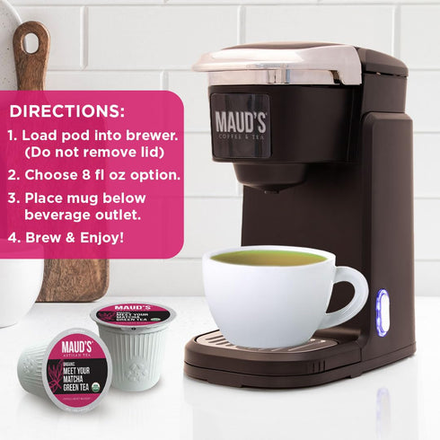 Maud's Organic Matcha Green Tea Pods, 24 ct, Recyclable Single Serve Tea Pods – 100% Gourmet Blended Tea Leaves, Compatible with Keurig K Cups Mak...