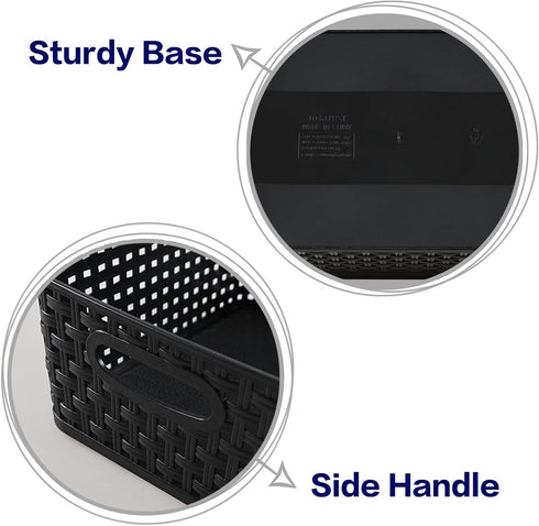 6 Pack Plastic Pantry Weave Storage Basket Bin, Black...