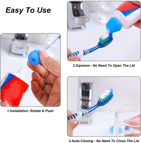 6 Pack Silcone Toothpaste Cap, Tnvee Reusable Self Closing Toothpaste Squeezer Dispenser with Organizer Box for Kids and Adults in Bathroom, Hygie...