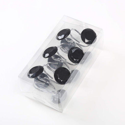 CHICTIE Black Shower Curtain Hooks Rings Crystal,Diamond Decorative Shower Curtain Hooks,Set of 12 Stainless Steel Rust-Proof Round Rhinestones Sh...