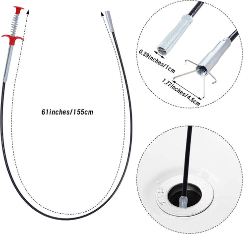 61 Inch Flexible Grabber Claw Pick Up Reacher Tool With 4 Claws Bendable Sink Snake Hair Drain Clog Remove Tool Pickup Reaching Tool for Litter Pi...