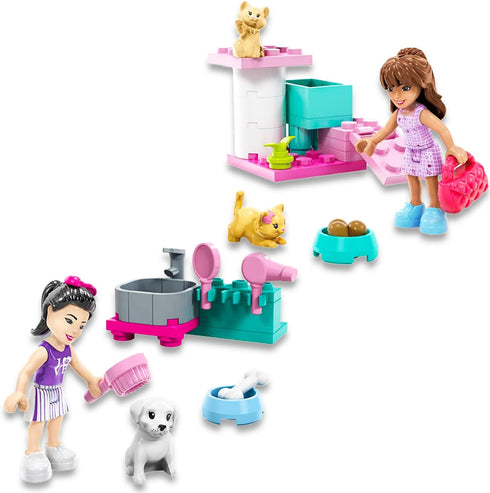 Barbie Pet Boutique Playset - 16 Pc Barbie Pet Grooming Care Building Sets w 2 Figures, Puppy, Kitten, Accessories | Mega Bloks Bundle Barbie Doll...