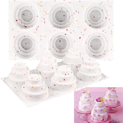 Sakolla Mini Cake Silicone Molds - 3-tiered Little Cake Baking Pans for Making Cakes, Pudding, Jelly, Chocolate, and Desserts (Set of 2)...