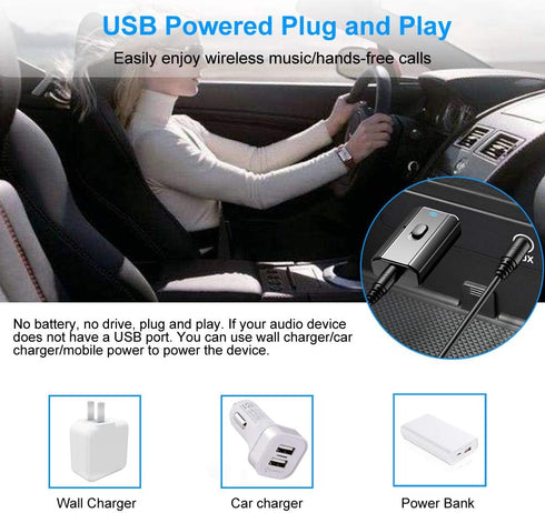 Bluetooth 5.0 Car Adapter, BAVNCO Mini Stereo Transmitter Receiver Wireless 3.5mm Aux Jack Adapter Hands-Free Car Kit Built-in Mic for Car, Home S...