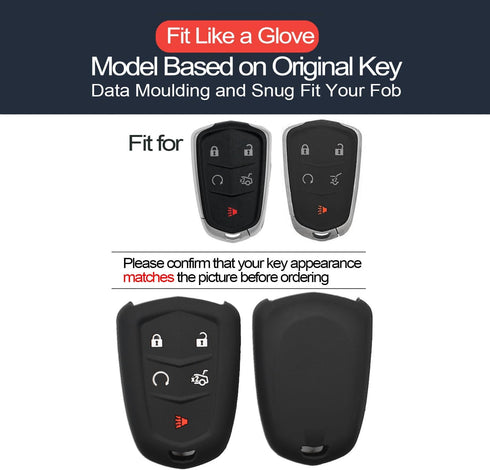 2pcs Compatible with Cadillac ATS CT6 CTS Escalade ESV SRX XT5 XTS XT4 XT6 CT4 Smart 5 Buttons Black Key Fob Cover Case Key Chain Protector Keyles...