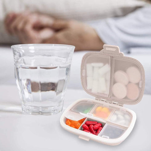 Travel Pill Organizer, Portable 8 Compartments Small Pill Case Daily Pill Box to Hold Vitamins, Cod Liver Oil, Medicine for Pocket Purse (Beige)...