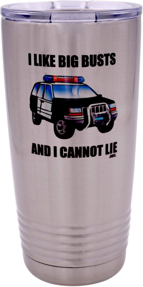 Rogue River Tactical Funny Police Officer Large 20 Ounce Travel Tumbler Mug Cup with Lid I Like Big Busts Thin Blue Line PD Gift...