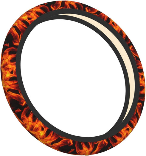 Flames Burning Fire Elastic Steering Wheel Cover, Universal 15 Inch Fit, Neoprene Rubber Car Steering Wheel Covers, Anti-Slip Car Accessories For ...