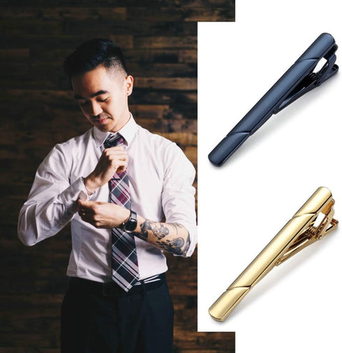 MOZETO Tie Clips for Men, Black Gold Blue Silver Tie Bar Set for Regular Ties, Luxury Box Gift Ideas...