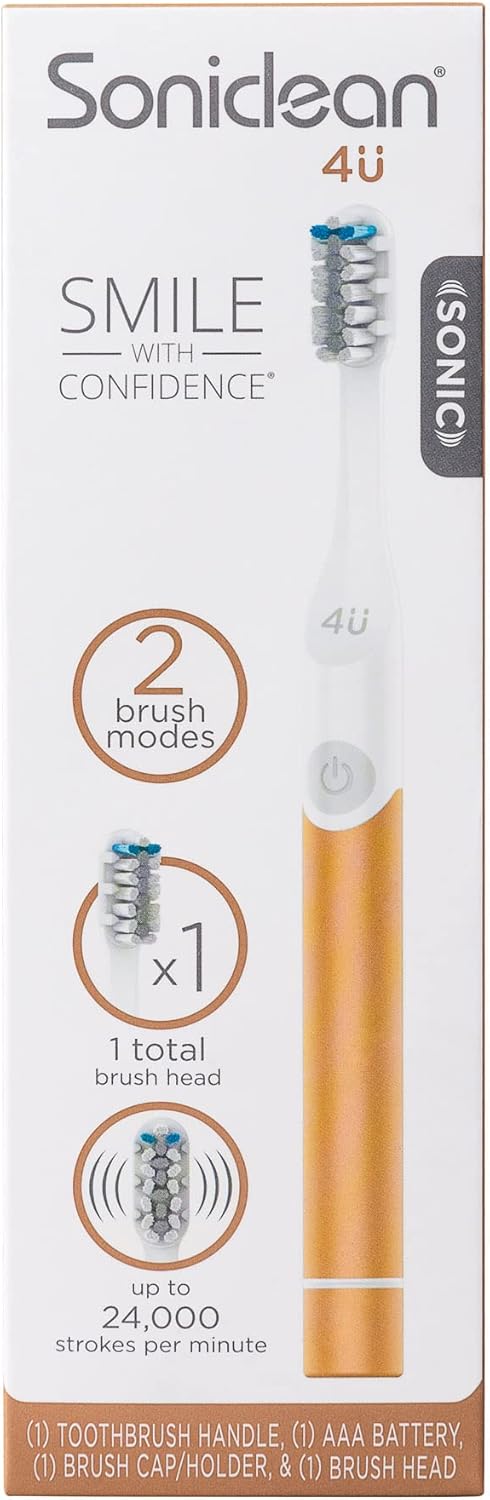 Soniclean 4U Sonic Electric Toothbrush for Adults, Bronze, Battery Powered, Unisex-Adults...