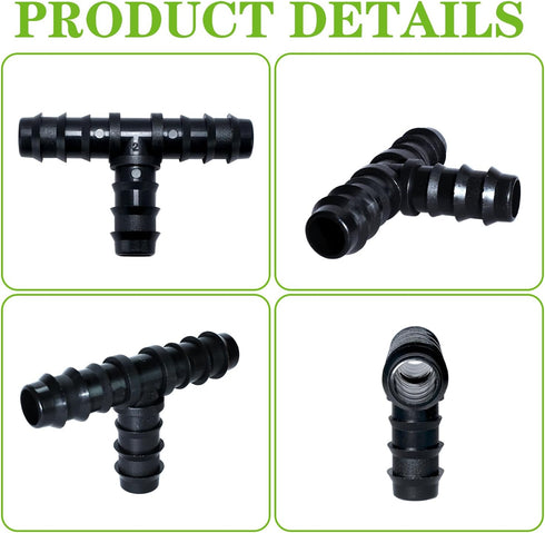 25PCS Drip Irrigation Barbed Tee Fitting Kits for 1/2 Inch Tubing 16MM OD .600" ID Barbed Tee Connectors Drip Line Connector Drip Hose Connector D...