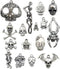ALIMITOPIA Skull Head Charm Skeleton Bone Halloween DIY Jewelry Making Charm Pendant for Punk Necklace Bracelet Accessaries(32pcs;Silver Tone)...