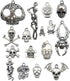 ALIMITOPIA Skull Head Charm Skeleton Bone Halloween DIY Jewelry Making Charm Pendant for Punk Necklace Bracelet Accessaries(32pcs;Silver Tone)...