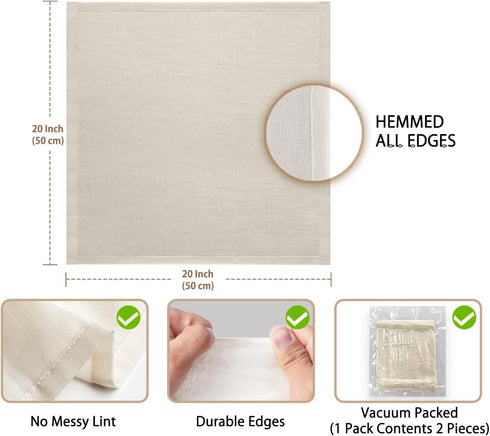 Olicity Cheesecloth, Grade 100, 20x20Inch Hemmed Cheese Cloths Reusable, 100% Unbleached Strainer Muslin Cloth for Cooking, Straining, Jelly Makin...