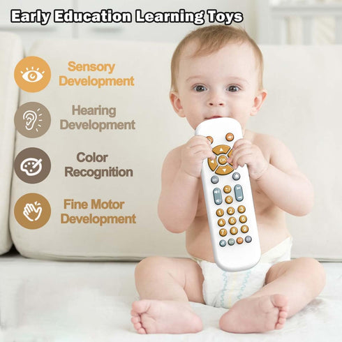 Baby TV Remote Control Toy with Music Sound and Light, Toddler Realistic Play TV Remote Toys Early Educational Learning Toy with 3 Language Musica...