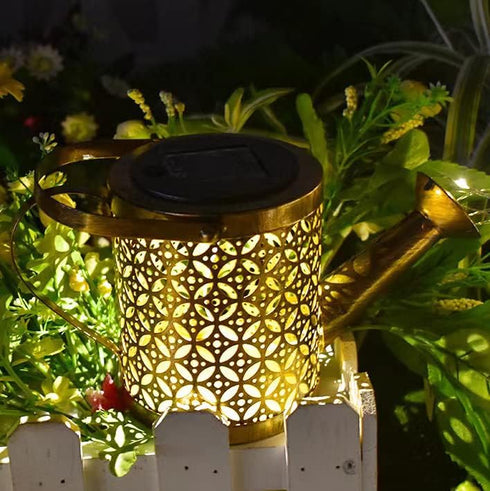 Solar Watering Can Lights, LED Solar Lantern String Light Outdoor Garden Waterproof Hollowed-Out Retro Metal Water Can Lights, for Garden Patio Ya...
