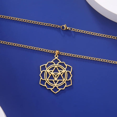 VASSAGO Merkabah on Flower of Life Necklace Mandala Necklace Geometry Star Tetrahedron Merkaba Pendant Necklace Buddhist Lotus Flower Mandala Pend...