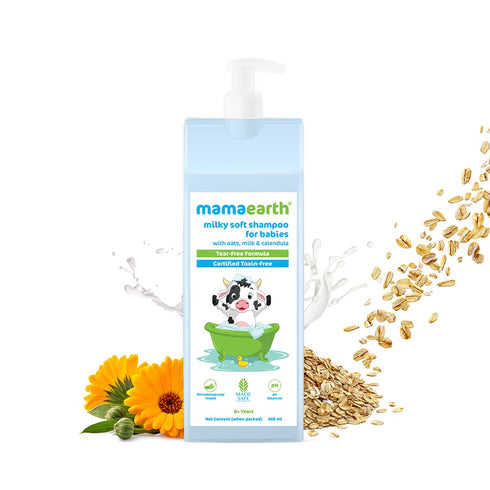 MAMAEARTH Baby Milky Soft Shampoo | Gentle Cleansing with Oats Milk & Calendula | Nourishing for Healthy Hair & Scalp | Tear-Free & Paraben-Free |...