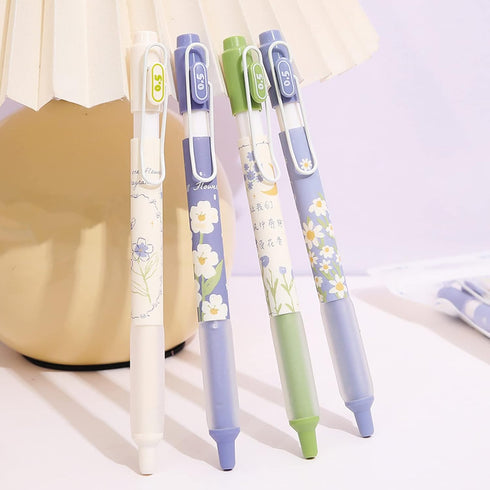 4 Pcs Gel Ink Pens Flower Retractable Pens 0.5mm Black Ink Gel Pens Women Girls Cute Aesthetic Pens Office School Pens (Flower-7)...