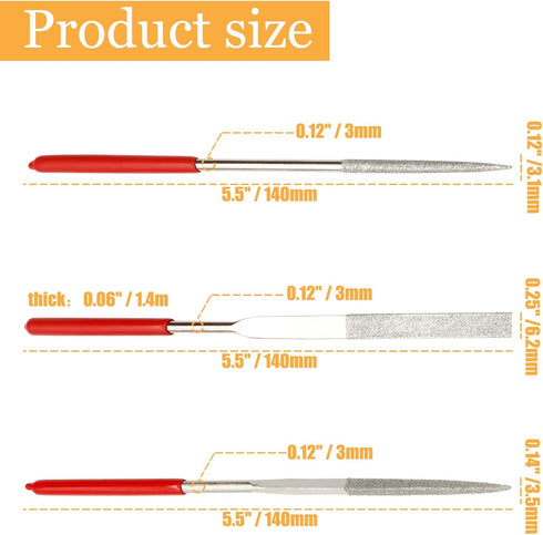 9pcs Metal File Set, 3x140mm Mini Diamond Needle File Set Fine File Tools Small Steel Files Riffler File Set for Wood Metal Jewelry Crafts Glass S...