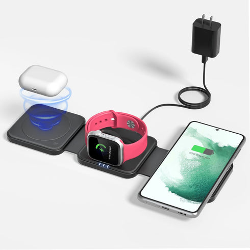 JoyGeek 3-in-1 Wireless Charger for Magsafe: Magnetic Charging Pad for iPhone 15/14/13/12 Pro Max/Plus/Mini, Apple Watch Ultra 2/Series 9/8/7/6/5/...
