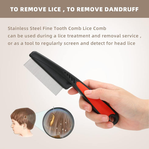 Flea Comb, Dandruff Comb, Multifunction Stainless Steel Fine Tooth Comb Nit Removal Hair Comb Cat Dog Pet Grooming Scalp Flea Comb, Easy to Hold...