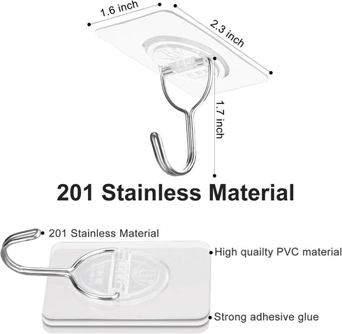 CGBE Adhesive Hooks Heavy Duty Sticky Hooks for Hanging 11 lbs (Max) Seamless Transparent Adhesive Hooks Wall Hangers Without Nails for Hanging Ke...