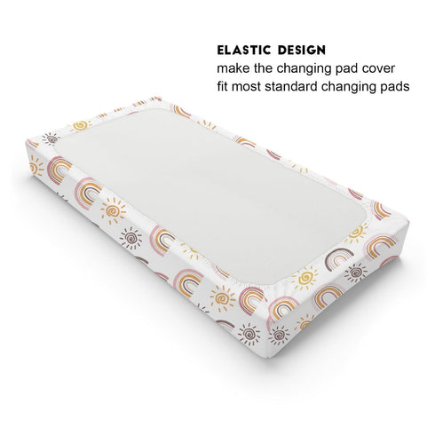 Boho Sunshine Rainbow Changing Pad Cover Colorful Rainbow Sun Baby Changing Table Pad Cover for Boys Girls Soft Breathable Stretch Fitted Change T...