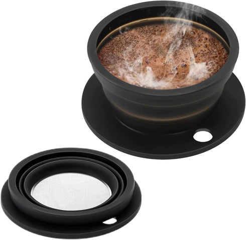 Paperless Collapsible Pour Over Coffee Dripper, Travel Pour Over Coffee Maker Camping with Reusable Metal Filter, Silicone Collapsible coffee filt...
