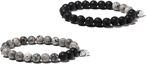 2Pcs Matte Lava Rock Volcanic Stone Beads Stretch Bracelet Stacking Essential Oil Diffuser Tiger Eye Seed Energy Yoga Bracelet for Men Women Coupl...