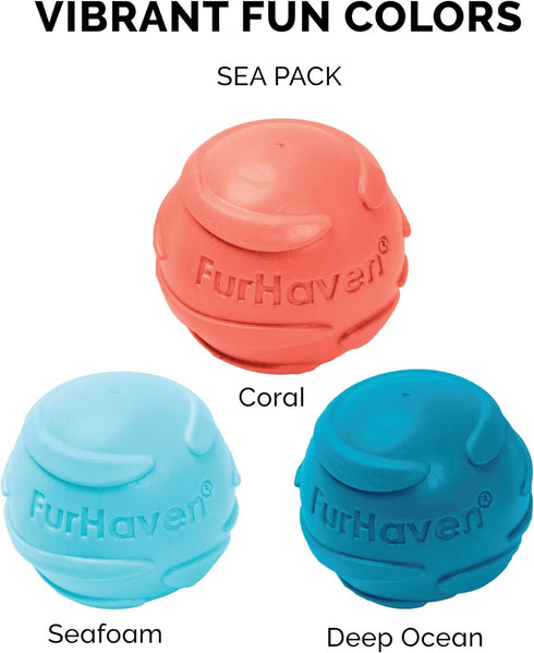 Furhaven 3-Pack 2.5" Squeaky Ball Dog Toys for Small/Medium Dogs, Fits Most Standard Launchers - Fetch 'N Fun TPR Squeaky Ball Toy Set - Sea Pack,...