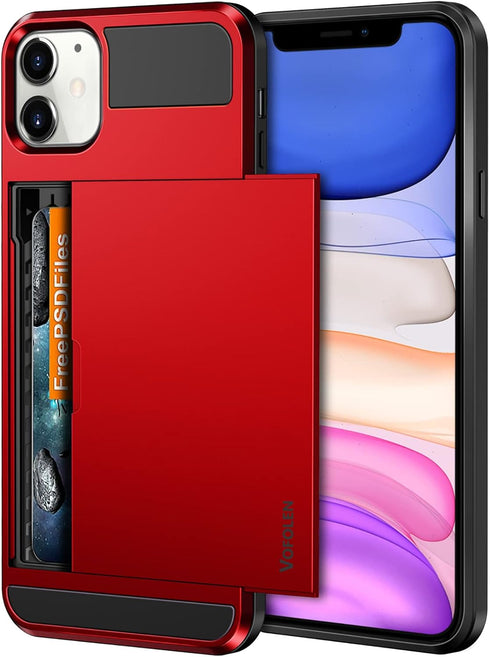 Vofolen Case for iPhone 11 Case Wallet Credit Card Holder ID Slot Sliding Door Hidden Pocket Anti-Scratch Dual Layer Hybrid Bumper Armor Protectiv...