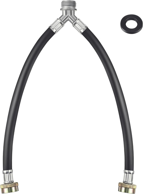 Dreyoo Rubber Washing Machine Y Hose, 3/4 Inch Brass Fittings, 1 ft (12 Inch) Length Hot and Cold Water Supply Y Mixer Hose Connector for Washing ...