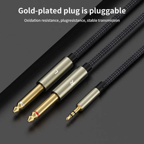 3.5mm (1/8") TRS to Dual 6.35mm (1/4") TS Mono Breakout Cable, (3.3 FT - 1pack) Y Splitter Stereo Cord Adapter Compatible iPhone, PC, CD, Speaker...