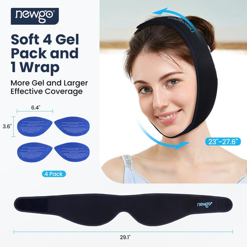 NEWGO Wisdom Teeth Ice Pack Head Wrap Jaw Ice Pack for Face Oral Surgery, FSA or HSA Eligible Face Ice Pack with 4 Hot Cold Gel Pack for TMJ, Toot...