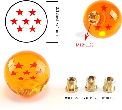 Round Ball Shift Knob for Most Manual Automatic Cars Universal Dragon Ball Gear Shift Knob with 3 Adapters M8x1.25, M10x1.25, M10x1.5(Yellow 4 Sta...
