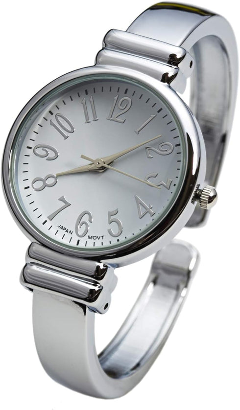 Silver Metal Band Slim Case Women's Bangle Cuff Watch...
