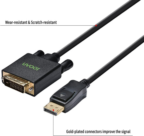 DisplayPort to DVI Cable 6ft 3-Pack, DP Display Port to DVI-D Cable Male to Male Cord Compatible with Computer, PC, Monitor, TV, Projector and Mor...