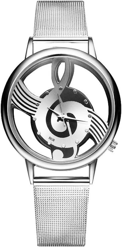 Unique Watch Musical Note Hollow Stainless Steel Mesh Strap Quartz Unisex Fashion Wrist Watch...