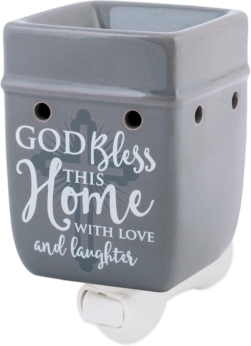 Elanze Designs God Bless This Home with Love Grey Stoneware Electric Plug-in Wax Tart Oil Warmer...