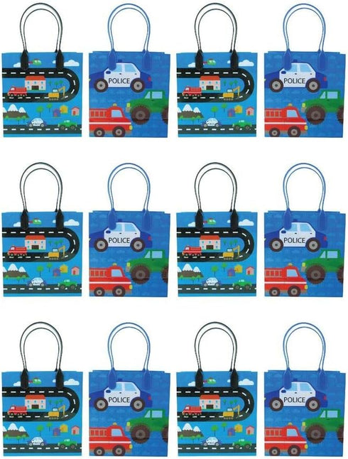 Tiny Mills Cars Fire Trucks Transportation Party Favor Bags Treat Bags with Handles, Birthday Party Goodie Bags Candy Bags for Toddler Birthday Pa...