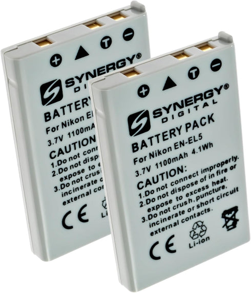 Synergy Digital Digital Camera Batteries, Compatible with Nikon EN-EL5, ENEL5, 25625 Digital Camera Batteries (li-ion, 3.7V, 1100 mAh), Set of 2...