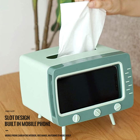 SGVAHY Tissue Box Holder Retro TV Tissue Box Cover Cute and Practical Cell Phone Holder Tampon Holder for Bathroom Kitchen Bedroom Dressers Desks ...