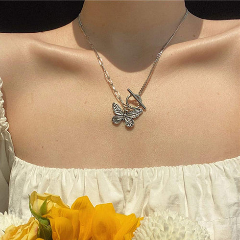 FXmimior Dainty Simple Boho Steel Chain Necklace Choker Silver Butterfly Pendant Necklaces Chain Jewelry for Women and Girls...